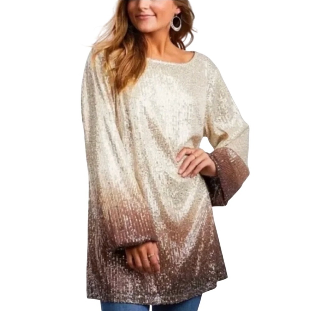 Gimmicks by BKE Sequin Top Women S Gold Ombre Party Glam Boho Cocktail Holiday